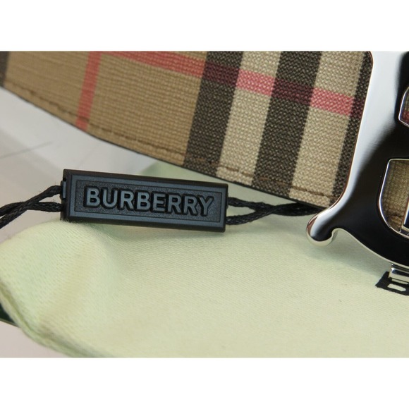 $580 BURBERRY TB 35 BEIGE CHECK BLACK LEATHER REVERSIBLE LOGO BUCKLE BELT 95 38 - Picture 11 of 13